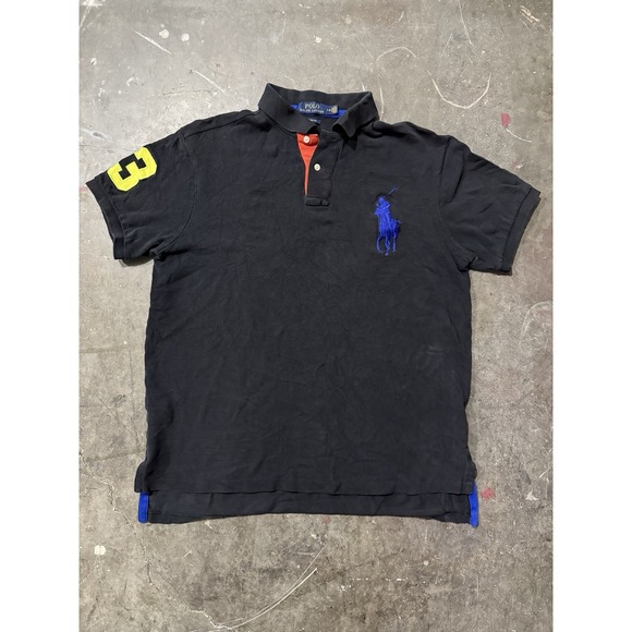 Polo Ralph Lauren Other - Polo Ralph Lauren Polo Shirt Mens Large Black Big Pony 3 Patch Custom Fit Logo